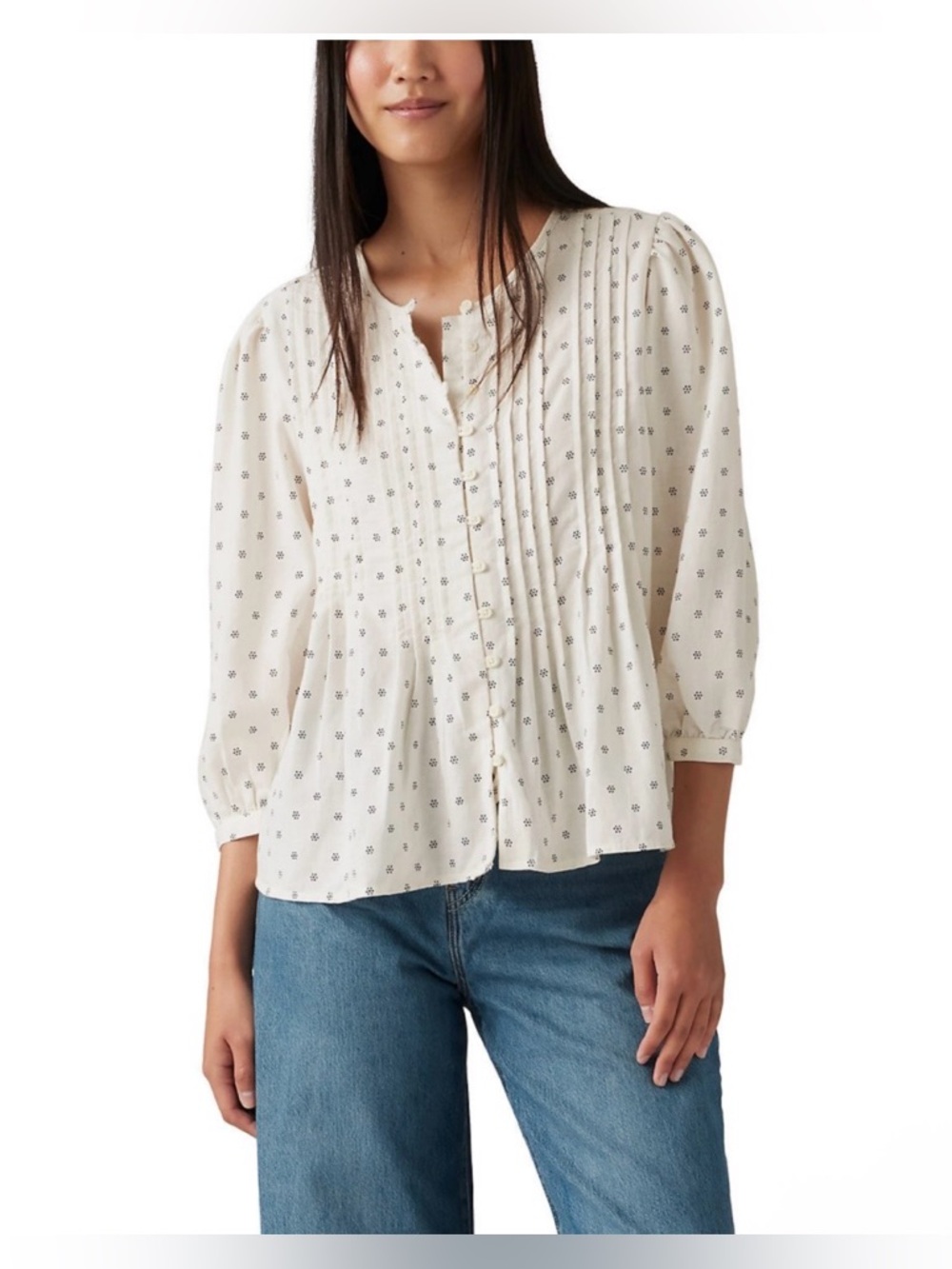 Levi's Cream Floral Pintuck Button-Front Blouse